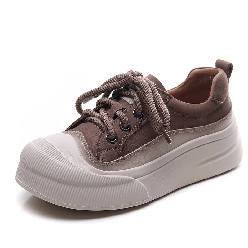 Women's yellow and cameo brown round-toe lace-up casual shoes with cow leather uppers.