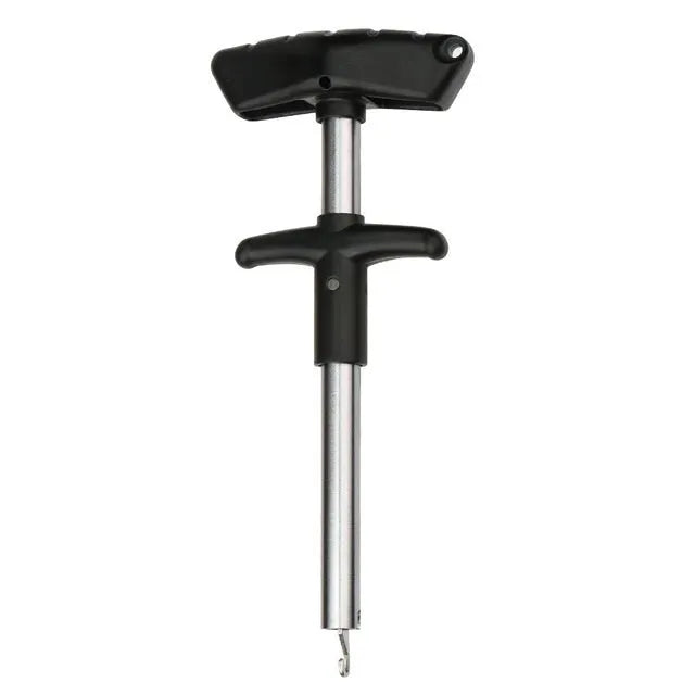 Portable T-shaped fishing hook extractor with aluminium alloy rod, stainless steel hook, black handle, 17cm or 24cm