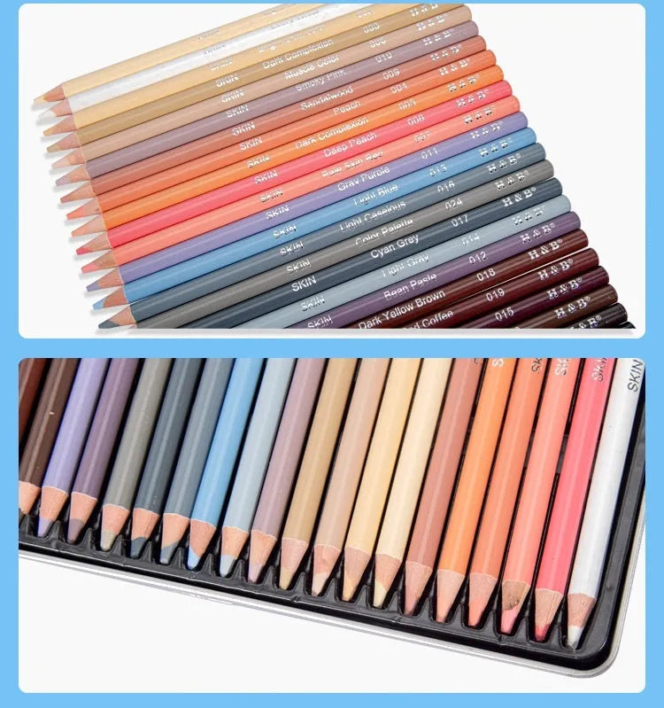 24 skin colour pencils in round metal tin case for portrait drawing art supplies