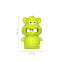 Green and yellow thick natural rubber squeaky dog chew toy for large breed aggressive chewers.