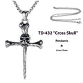 Copper cross skull pendant sweater chain in retro punk style with cross, keel, or pearl chain options.