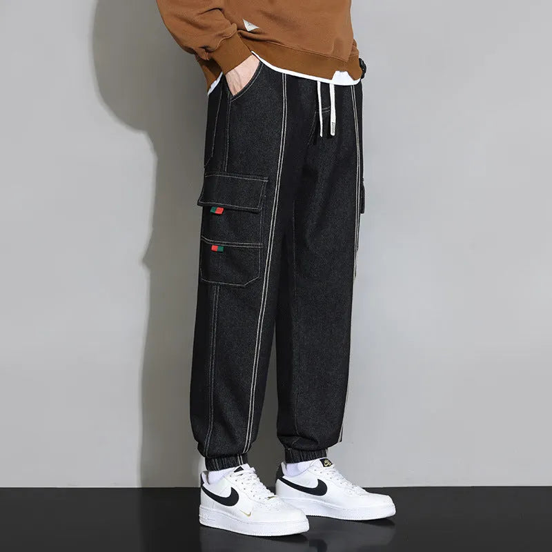 Men's retro cotton workwear jeans loose fit zip fly trousers available in gray black blue retro colour