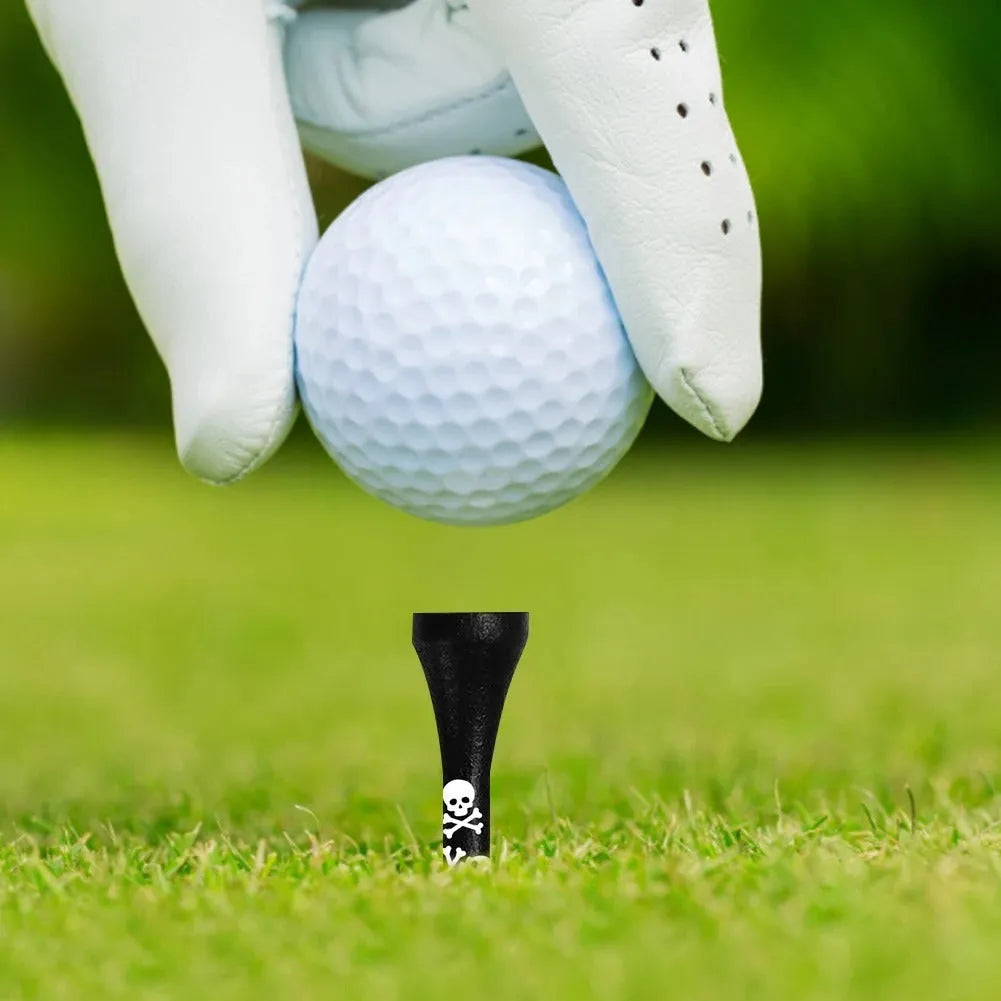Black skull print bamboo golf spike dowel pins in 70mm and 83mm sizes