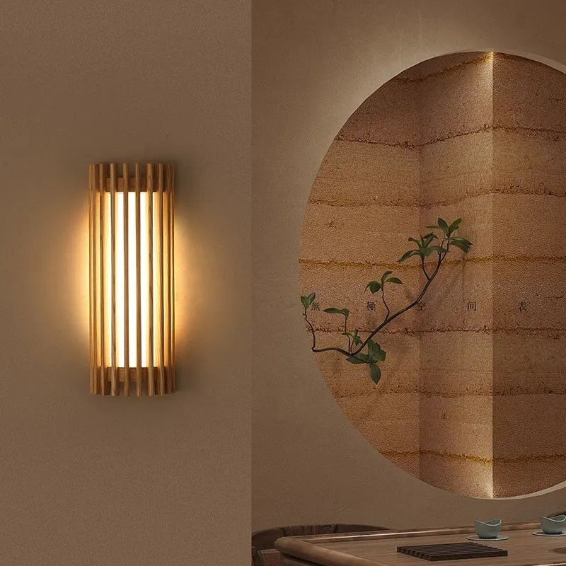 Walnut wood art wall lamp in New Chinese style for living room or hotel corridor, 220V wall light