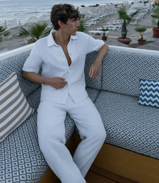 Street hipster style two-piece suit set with a 3D printed pattern, showing the pullover top and trousers in colour LLWY060-35.