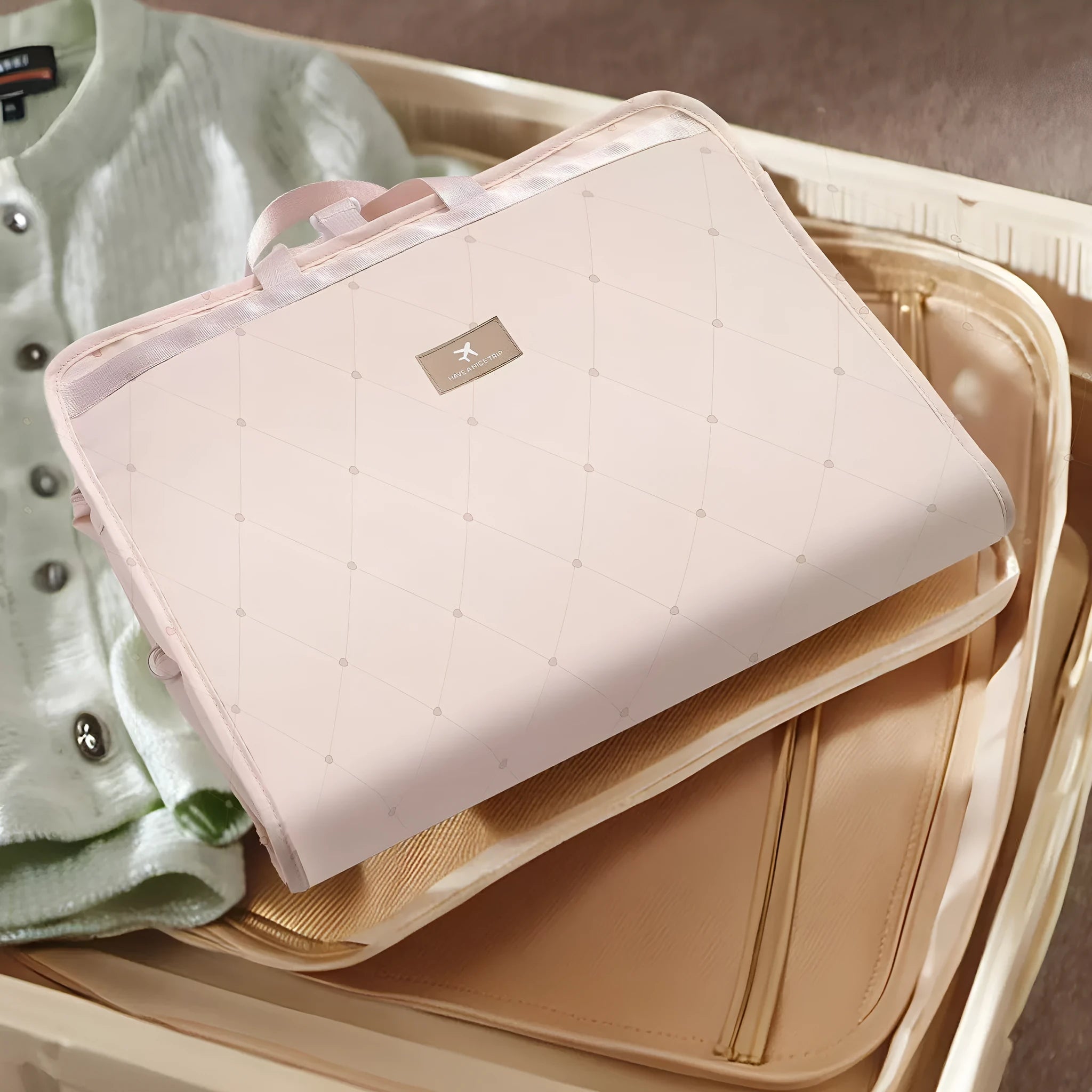 Foldable polyester travel storage hook bag in solid colour with hanging hook, unisex design