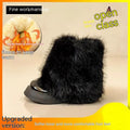 Women's black fleece-lined winter snow boots with a waterproof rubber sole.