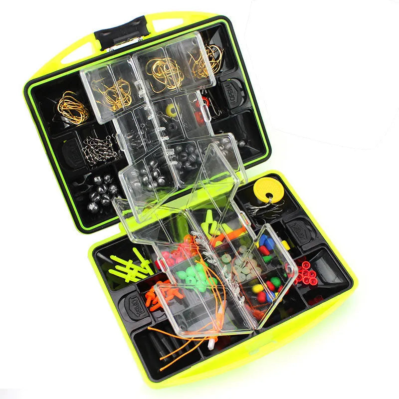 Rock fishing accessories combination suit box containing 184 pieces across 24 different accessory types