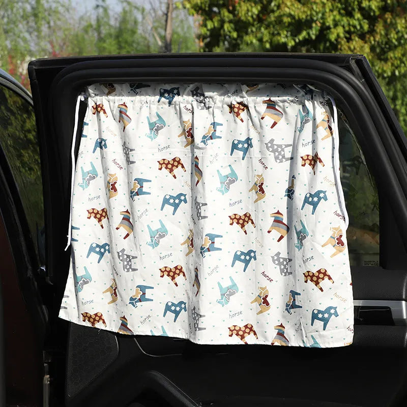 All cotton cartoon auto curtain sunshade for general vehicle window protection with rabbit pattern