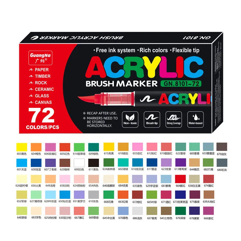 Set of straight liquid acrylic marker pens with soft heads for art and graffiti work