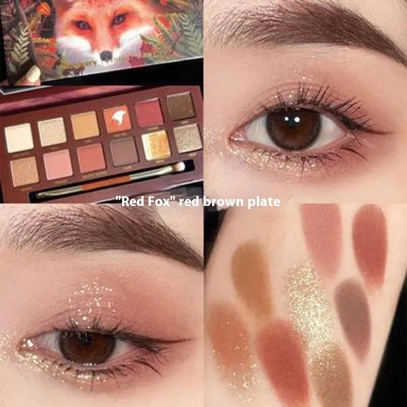 Explorer twelve-colour animal themed eye shadow palette open showing pressed powder shades.