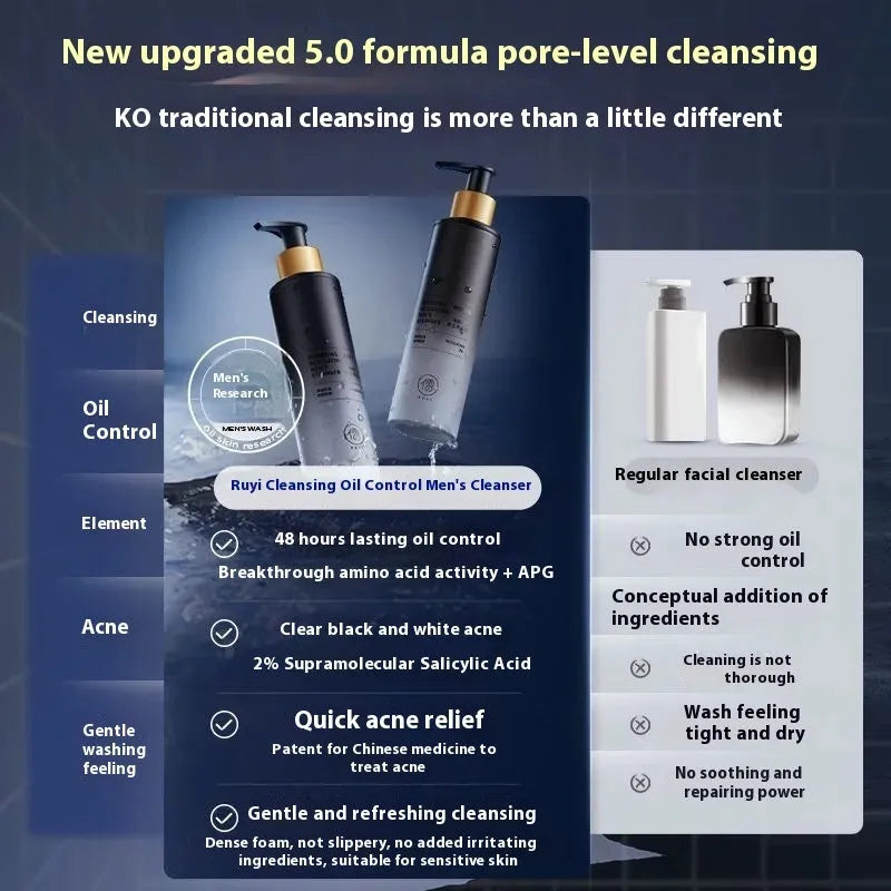 Men's oil control blackhead removing facial cleanser 150ml bottle