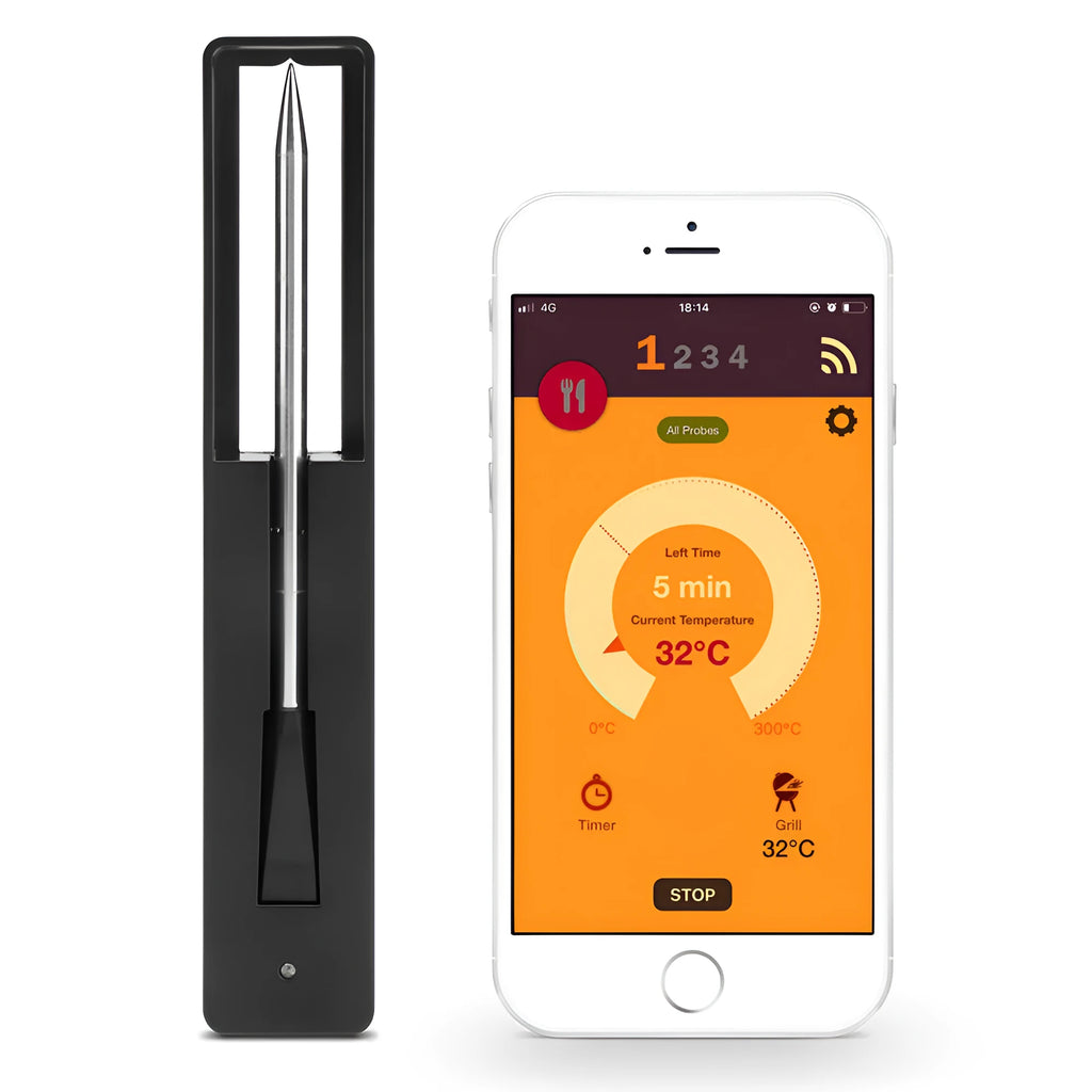 Black digital kitchen food barbecue oven thermometer with USB cable for meat temperature checking