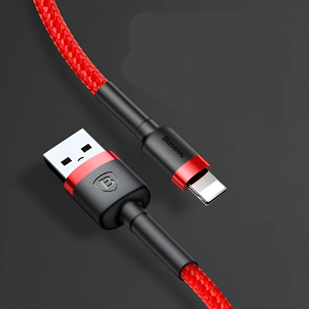 8PIN fast charging cable with single head connector, compatible with Apple iPhone models, in red, gold or grey shell