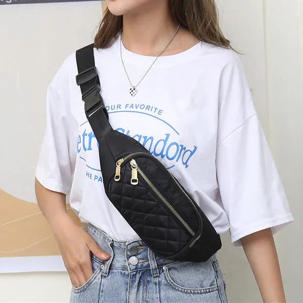 Rhombus fanny pack for women in solid colour, crossbody waist bag with zippered compartments