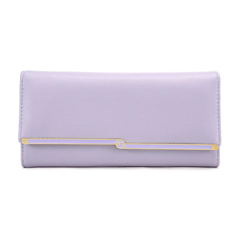 Fashion long wallet female simple card holder in solid colour with weaving and diamond pattern details and chain