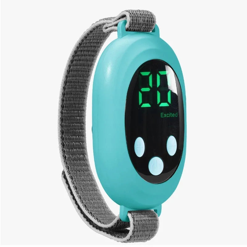 Micro-current hand-held soothing instrument in green, with digital display and rechargeable battery