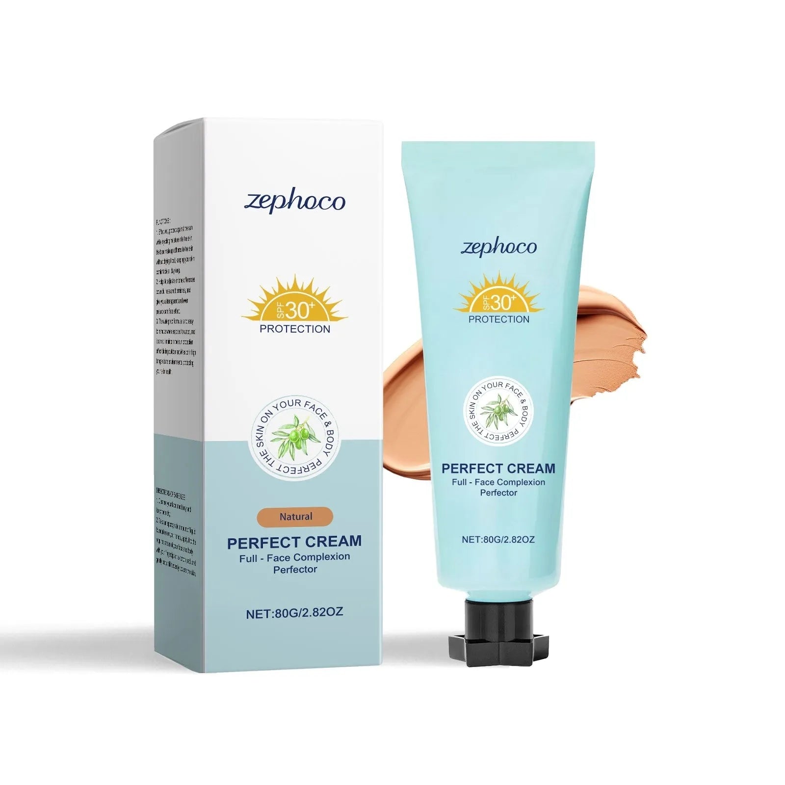 Bottle of curdling texture liquid foundation with sunscreen, shown in one of three shades.