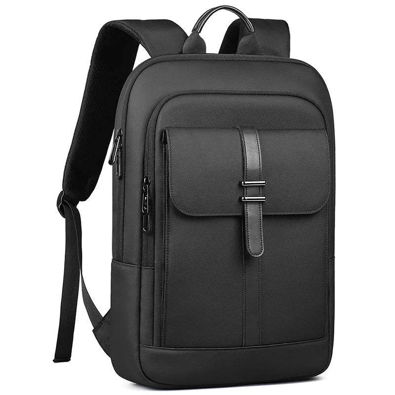 Black Oxford cloth backpack with sewing line details for business commuting