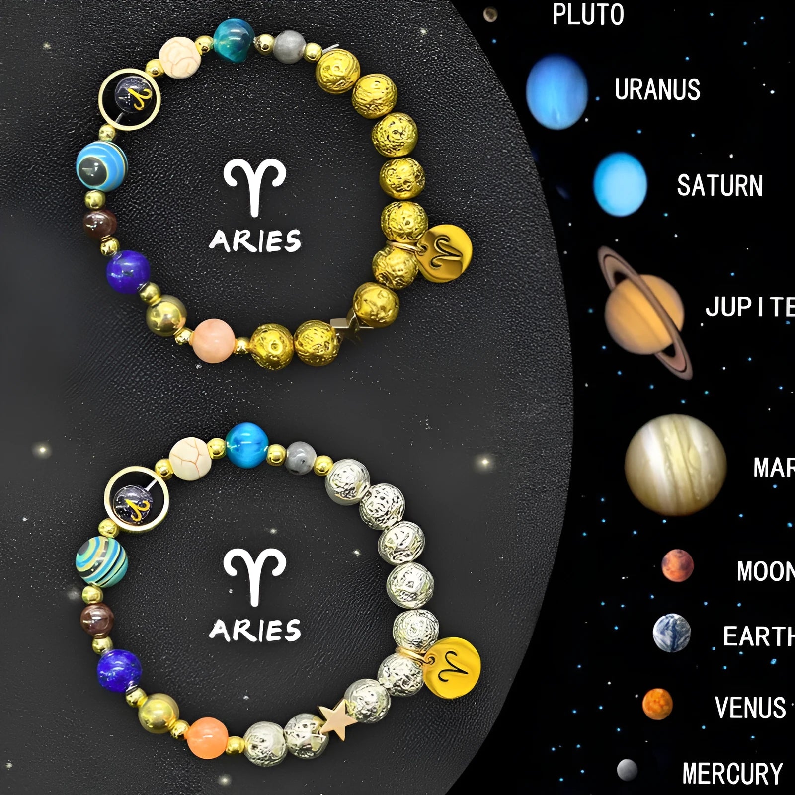 Natural stone bead zodiac bracelets for twelve astrological signs with adjustable cord.