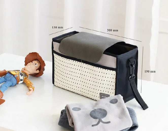 Medium polyester mommy bag in Little Grey or Pink Stripes for baby trolley and car use