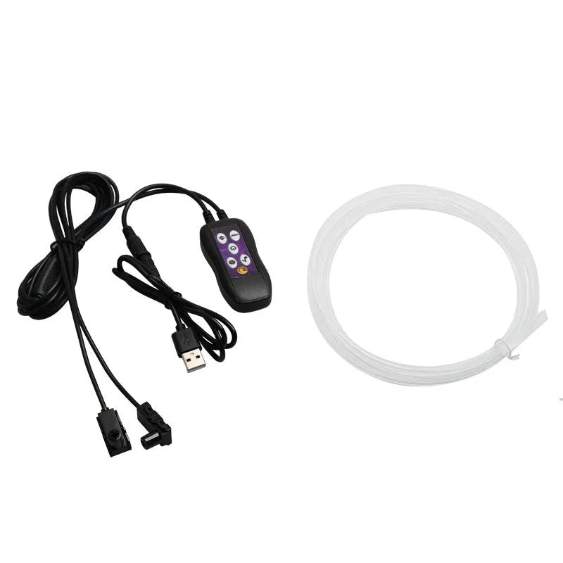 Car dashboard LED ambient lighting kit with USB connection and flexible PVC strips