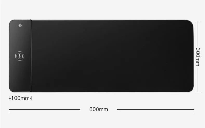 Wireless charging RGB luminous mouse pad, 300x800x4mm, rubber and cloth, 10W charging, with data cable and colour box