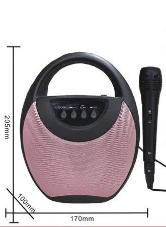 Portable Bluetooth speaker in black plastic casing with USB port and control buttons
