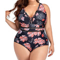 Black plus size women's bikini swimsuit with mesh stitching print, sizes S to 5XL