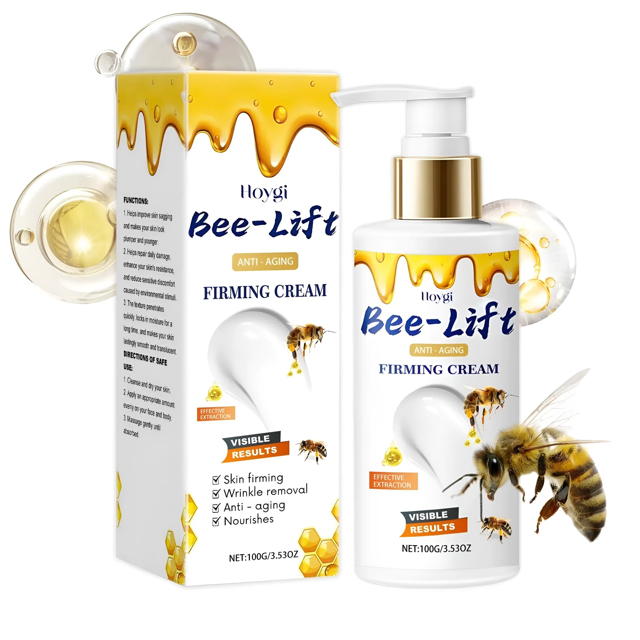 100g glass jar of firming cream with bee venom and hyaluronic acid