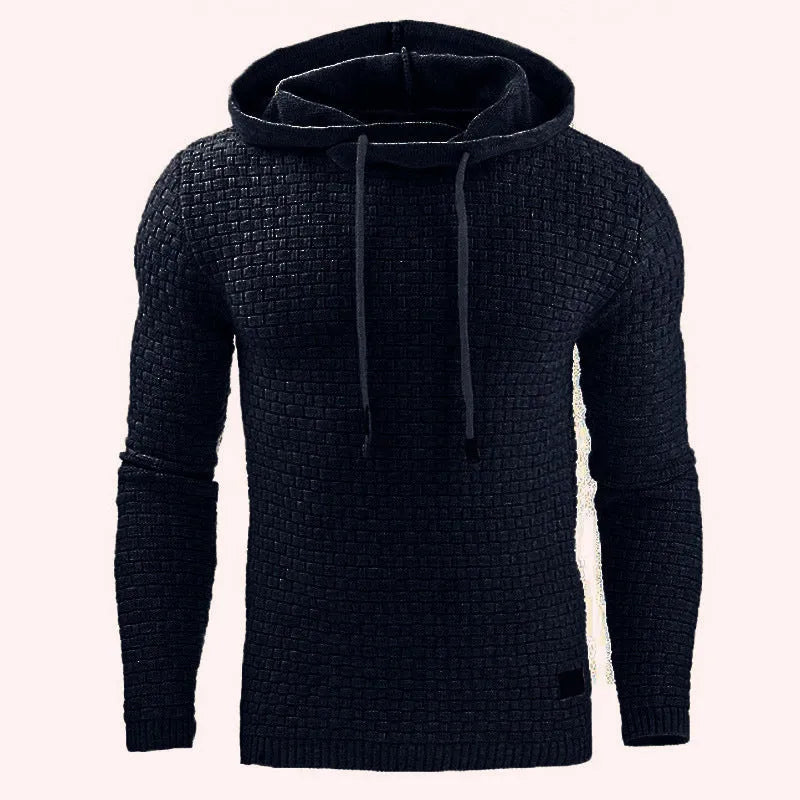 Men's jacquard hoodie long sleeve pullover casual solid colour cotton blend sweatshirt
