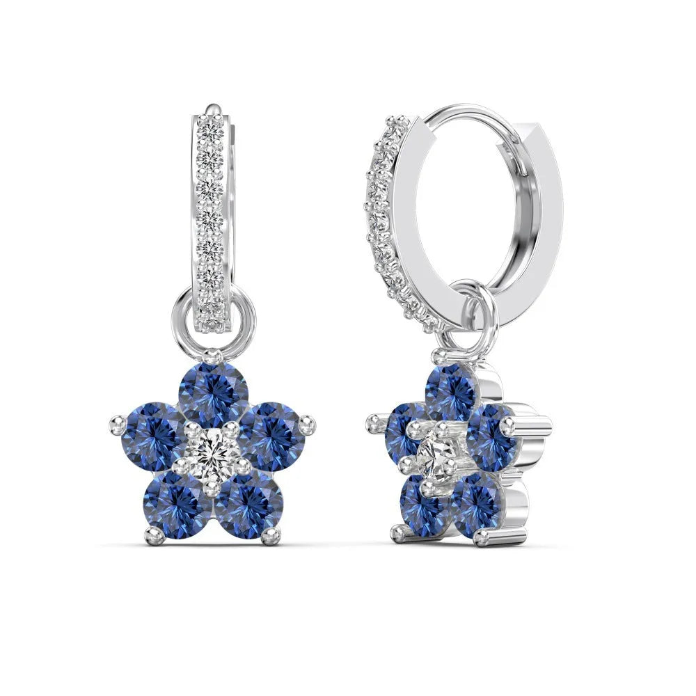 925 silver women's earrings with five flowers and petals on outer circle, electroplated finish