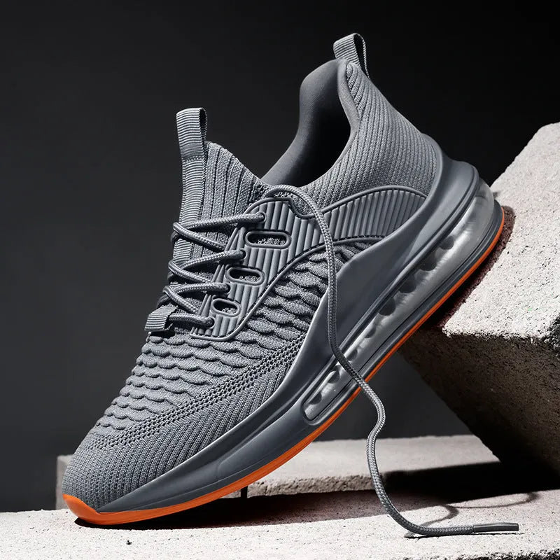 Men's low-top black mesh running shoes with white rubber sole and lace-up front.