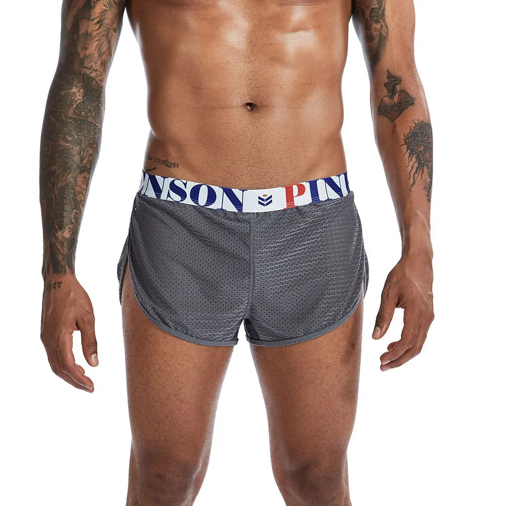 Men's mesh boxer briefs in solid colours with mid-waist design