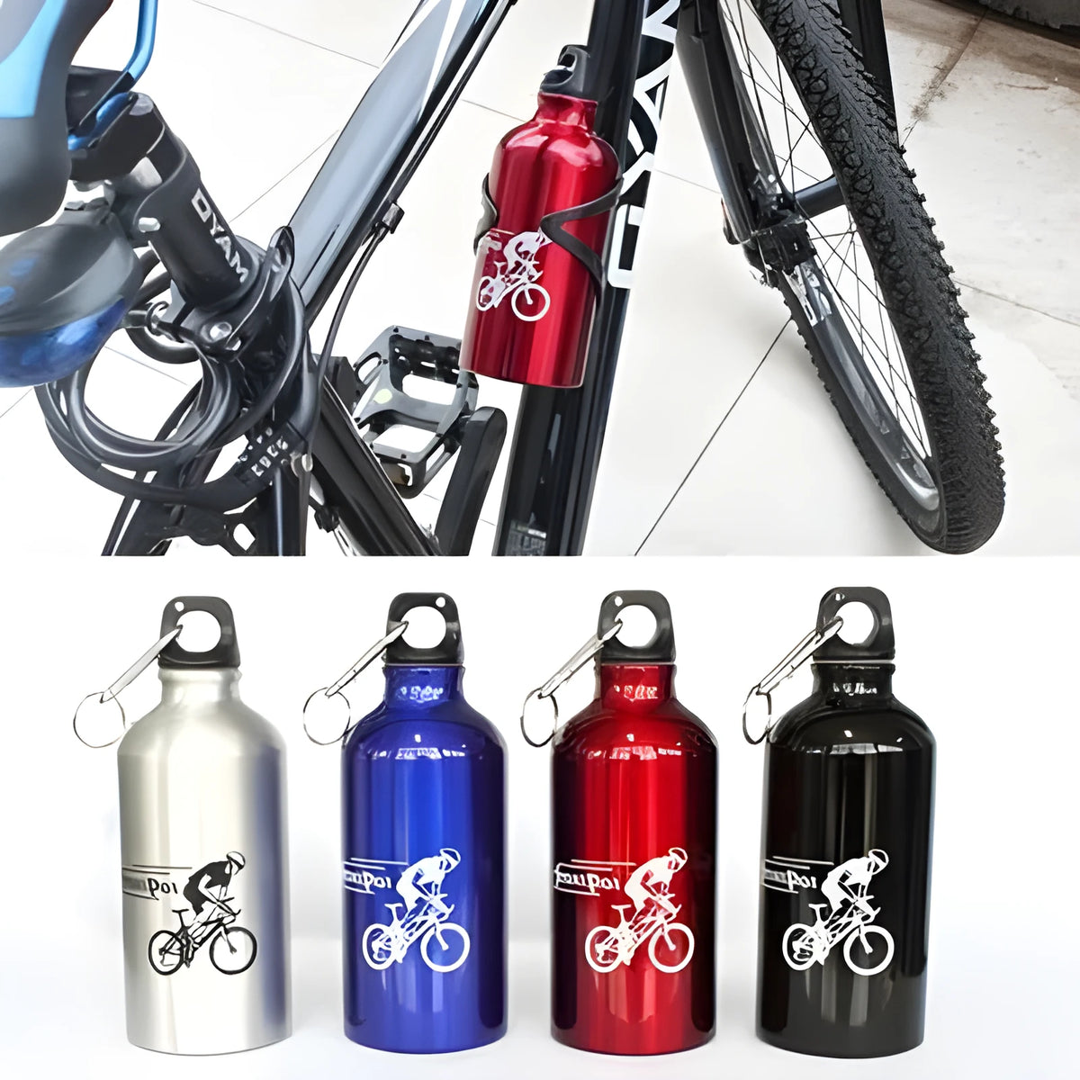 500ml aluminium alloy sports kettle, 19cm x 7.3cm metal water bottle in Black, Blue, Red, Silver, or Yellow