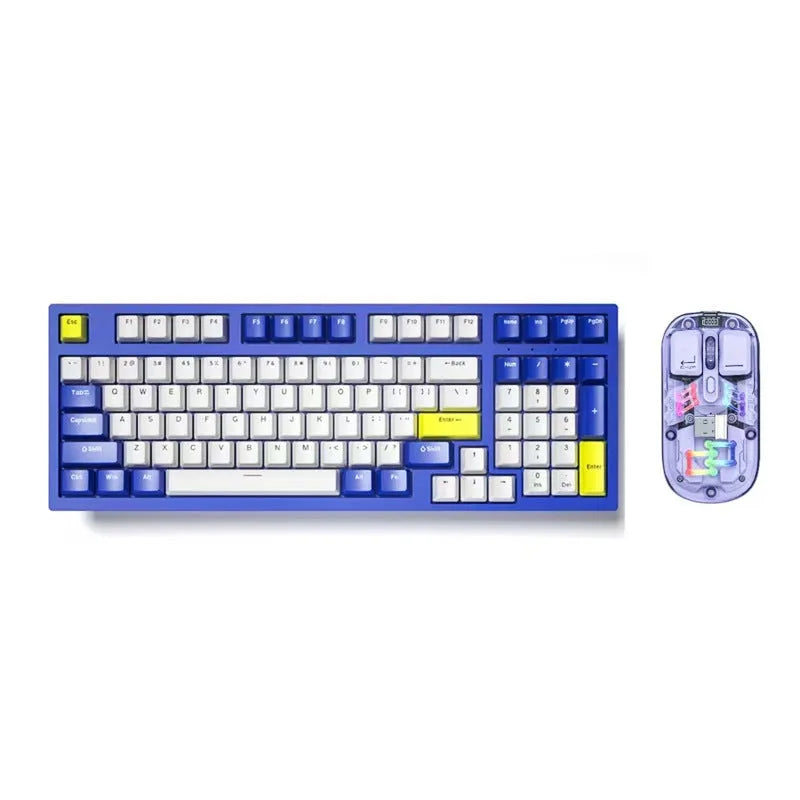 K98 mechanical keyboard with T7 wireless mouse in multiple colour options including black socks and xiaguang purple variants