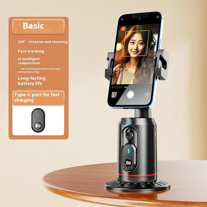 Smart AI face recognition selfie holder with 360 rotation and Bluetooth remote for mobile live streaming