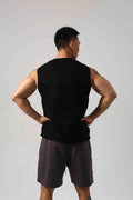 Korean style men's loose cotton fitness vest with hidden hook closures on both sides