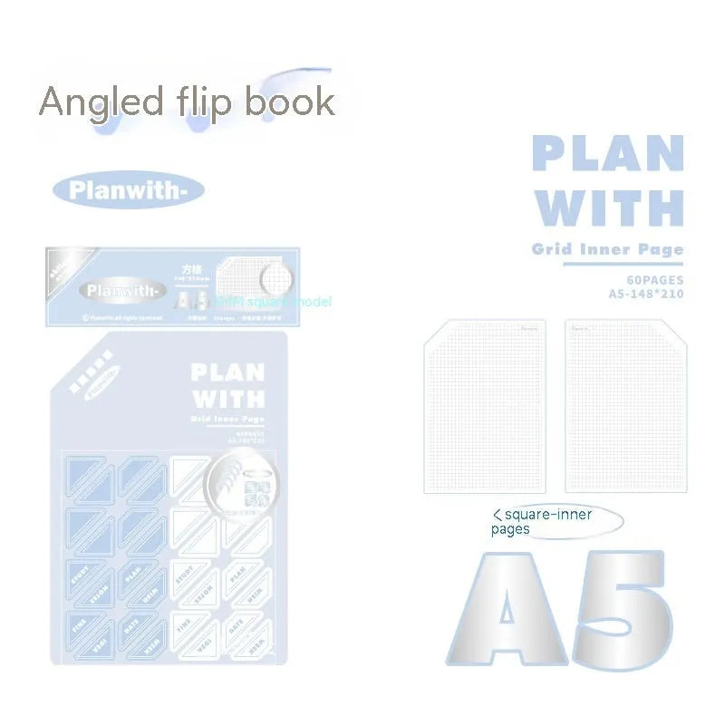 Oblique Angle Book Series Salt Series notebook in A5 or B5 size with a choice of white, plaid blue, or blue cover.