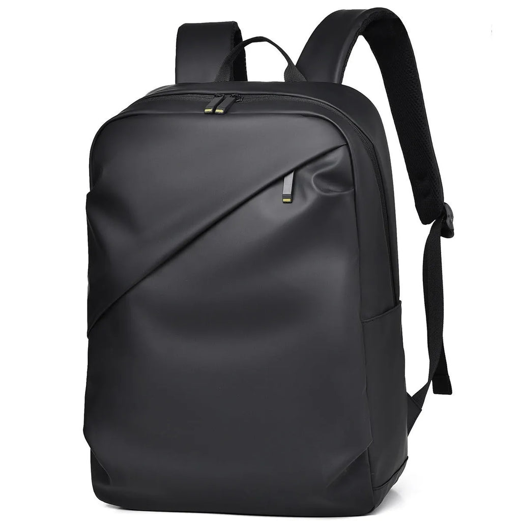 Waterproof PU leather laptop backpack in black, blue or grey with large capacity and laptop compartment