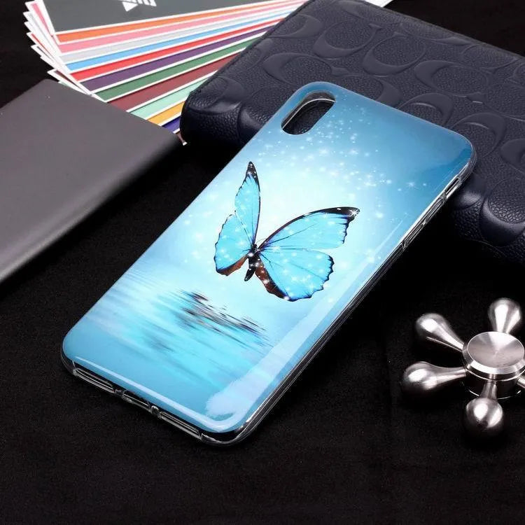 Luminous phone case with butterfly cartoon design for iPhone models