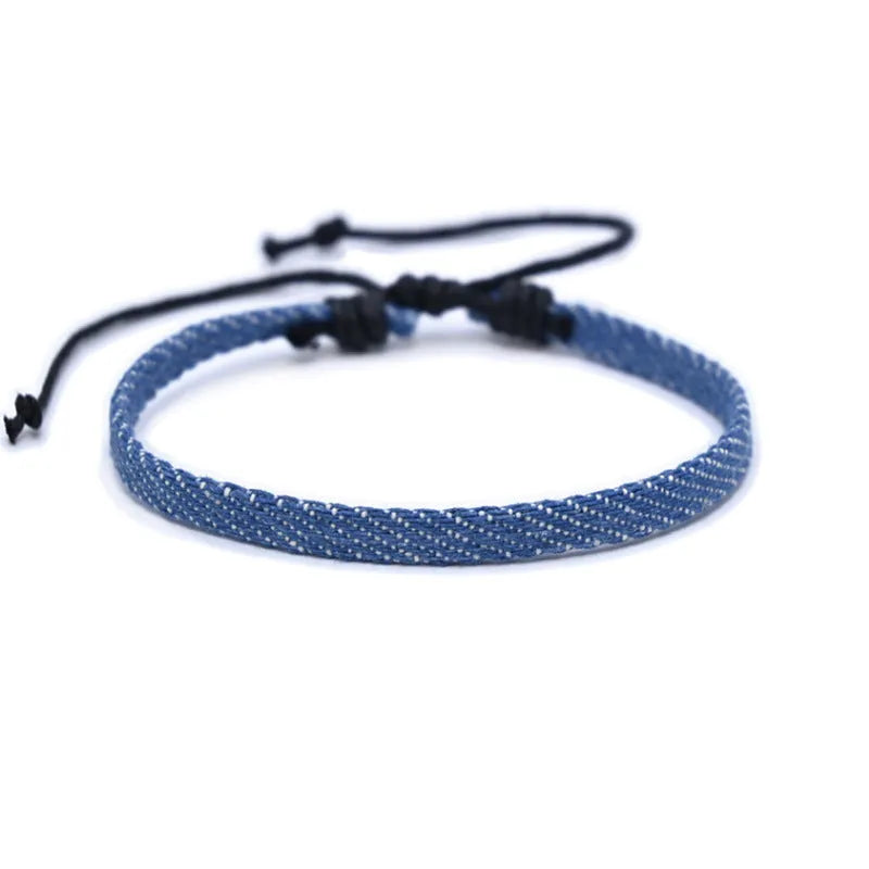 Denim fabric bracelet strap with national style design for unisex wear