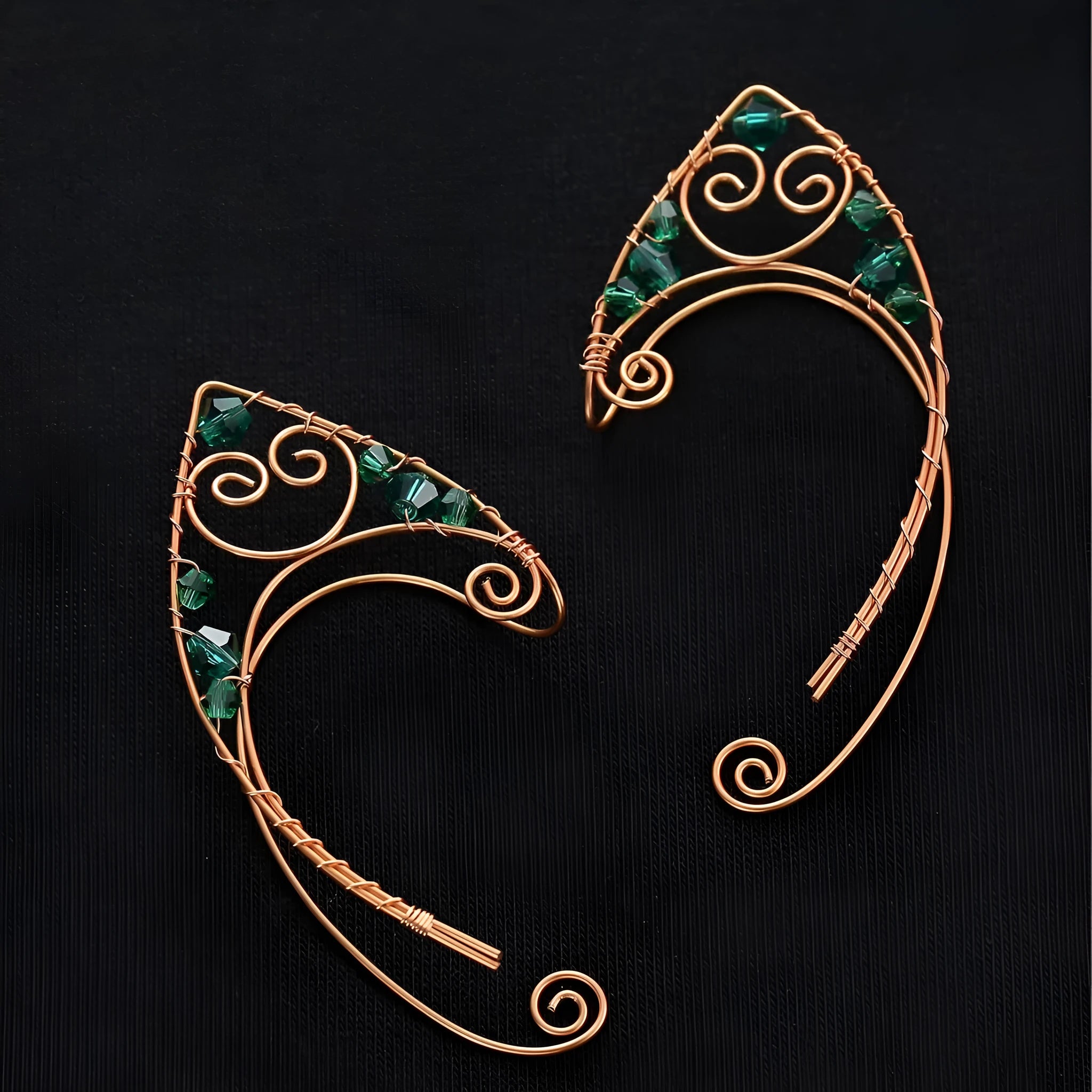 Hand-woven crystal-like mixed material earrings in gold tone, original design, shown as a pair.