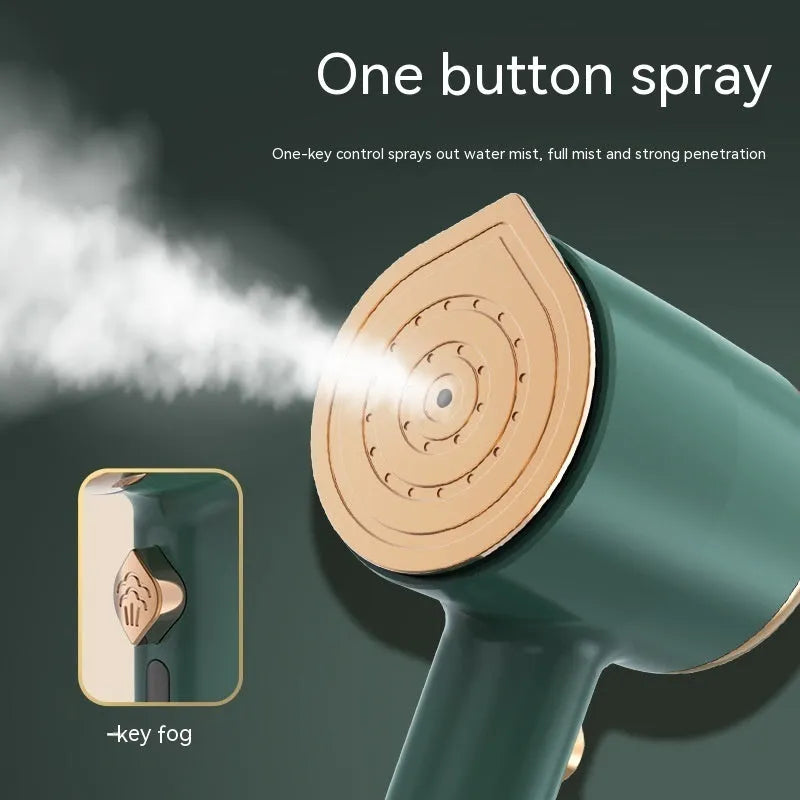 Mini portable handheld garment steamer in green with titanium soleplate and 50ml water tank
