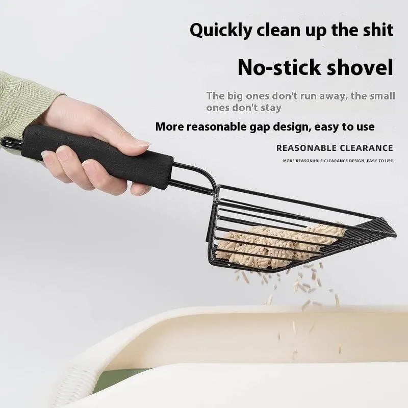 Black metal cat litter scoop with 0.8cm slot spacing for sifting clumping and non-clumping litter
