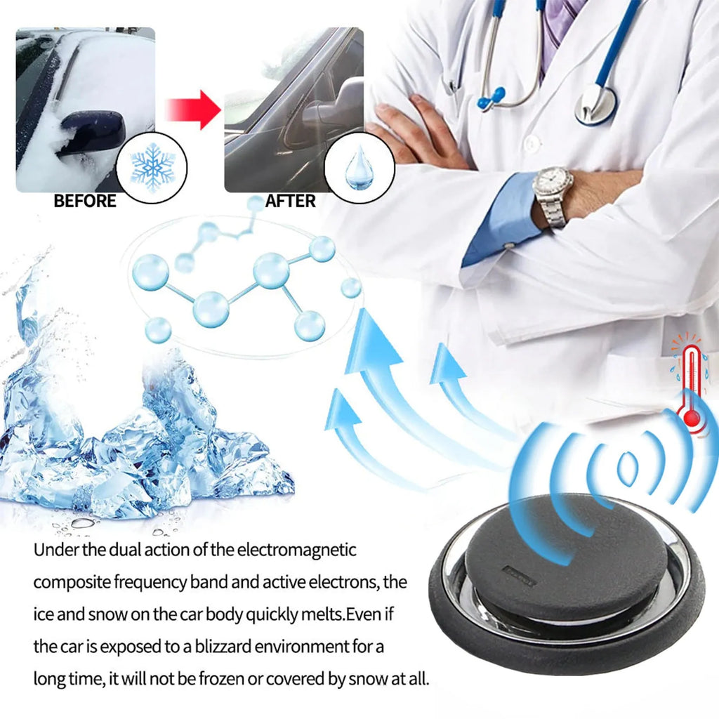 Black portable car de-icing instrument with compact 7.4 cm square dimensions for vehicle ice removal