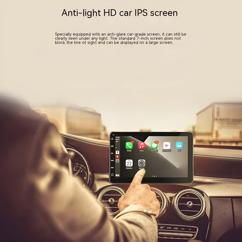 Wireless CarPlay car navigator with 7-inch screen and reversing camera on dashboard