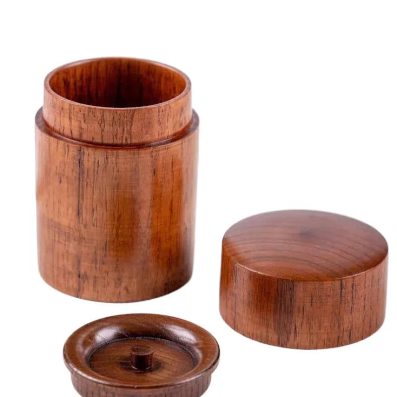 Wooden texture tea can with lid, 7.5 cm diameter, 12 cm height, New Chinese style offset printing