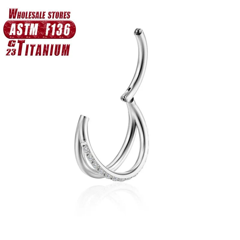 Titanium alloy nose ring stud with fork closure in silver colour