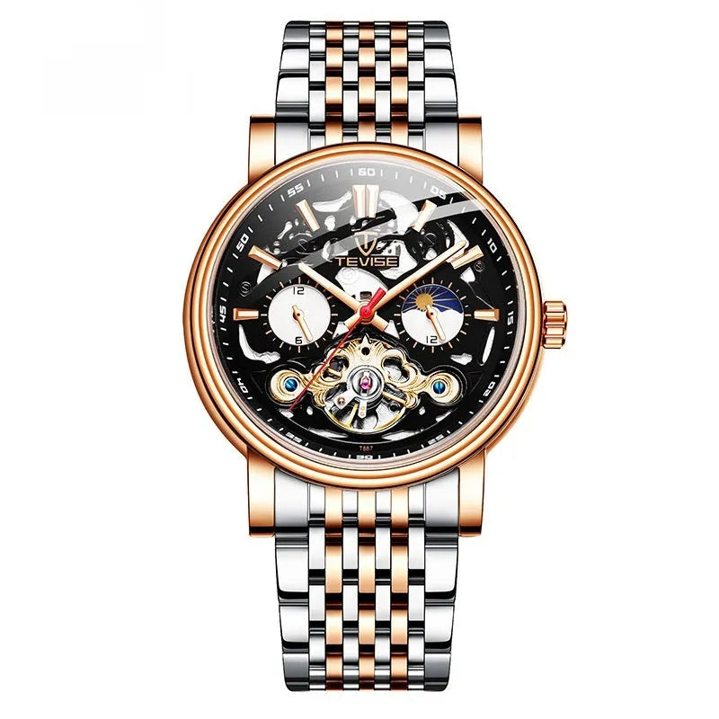 Men's tourbillon mechanical watch with luminous hands and waterproof case in multiple colour options